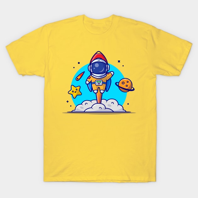 Cute Astronaut Launch with Rocket Cartoon Vector Icon Illustration T-Shirt by Catalyst Labs